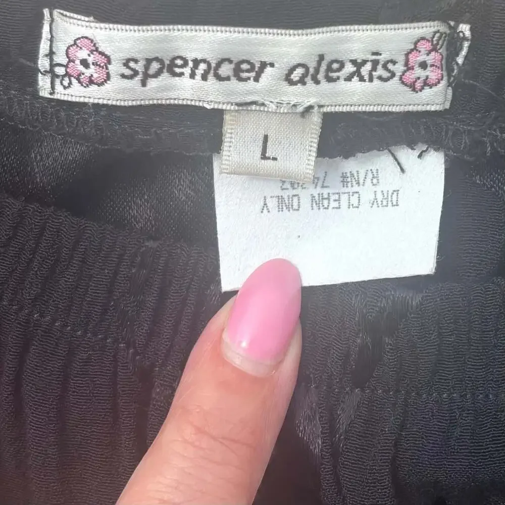 Vintage Spencer Alexis Cherry Blossom Burnout Midi Skirt Black L
